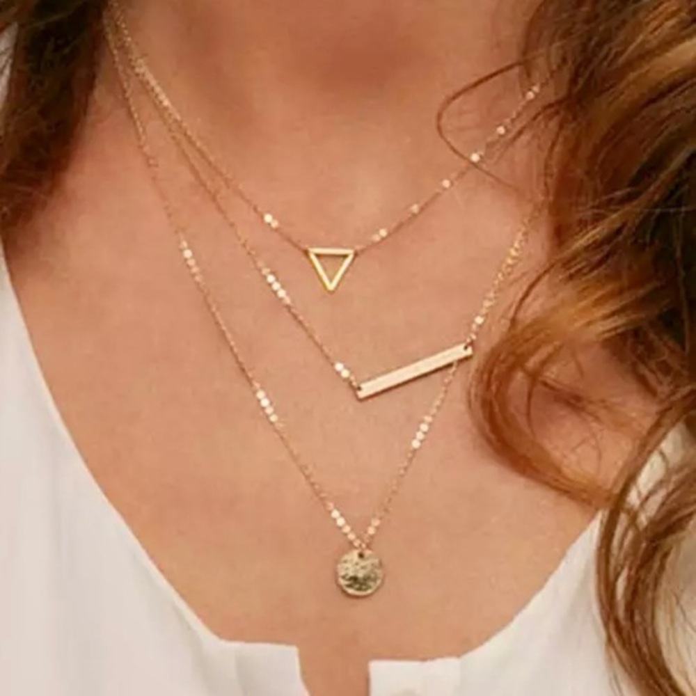 Multi Layer Triangle Bar Coin Necklace